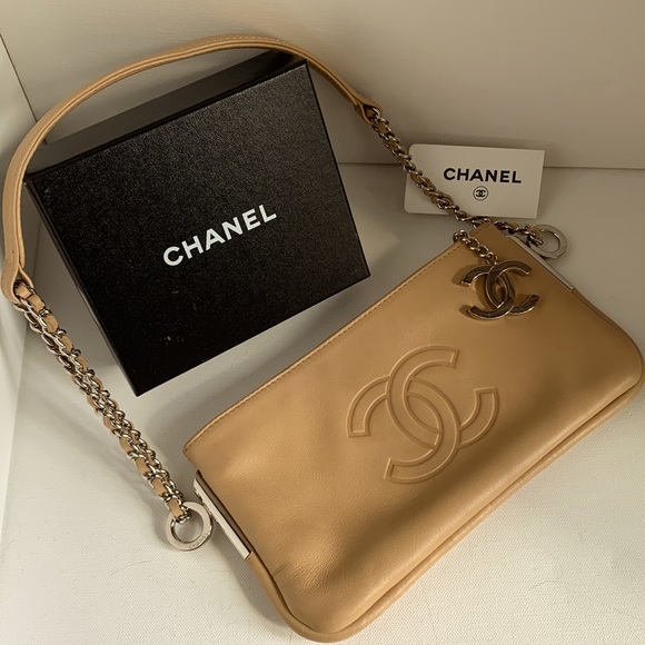 CHANEL Cognac 🤎Quilted Top Handle Bag Beige Tan Coachella Leather Silver CC Logo - Picture 14 of 16